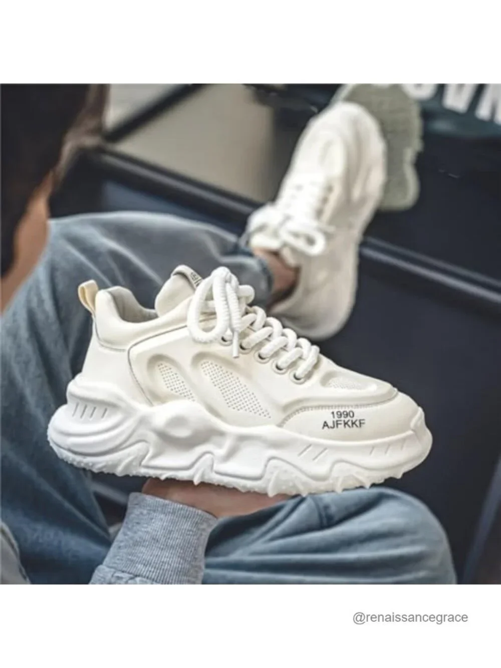 Men's Leather Lace Up Platform Sneakers Round Toe Non-Slip Chunky Fashion